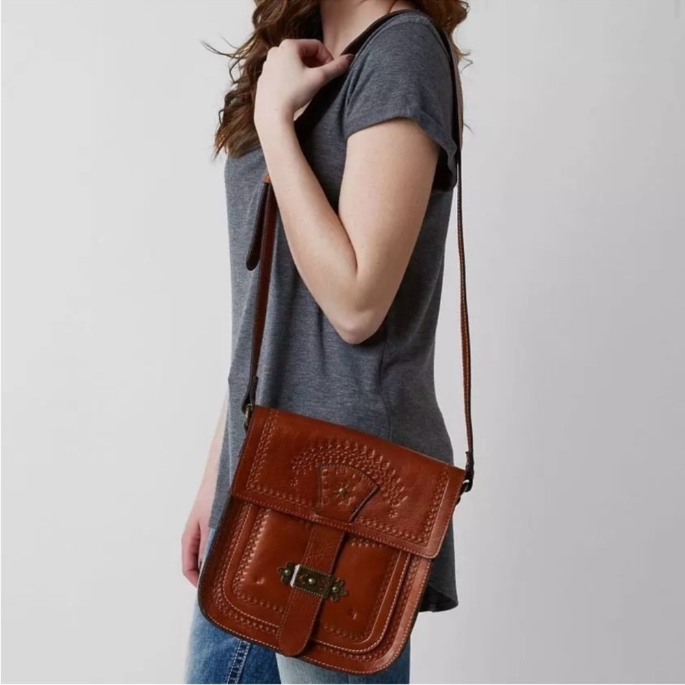 Patricia Nash Bag Tursi Crossbody Leather Embossed Boho Western Florence Tan